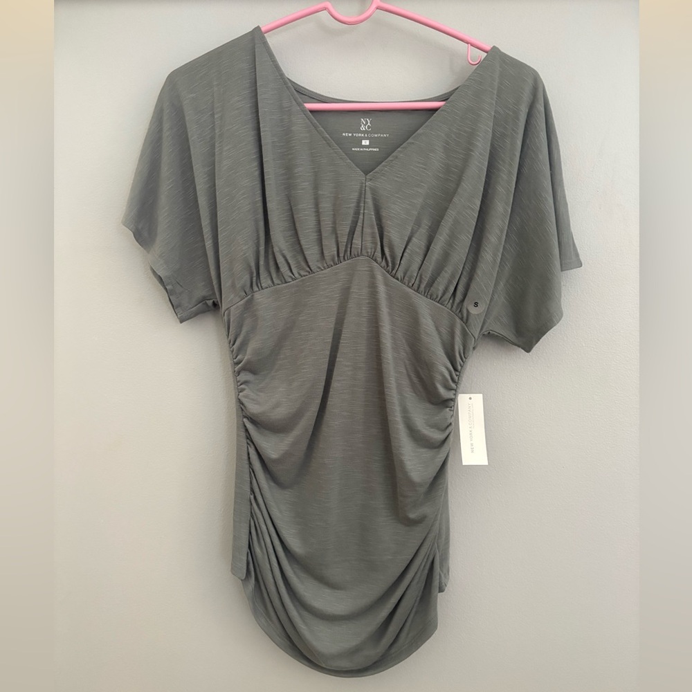 New York & Company Charcoal Ruched Blouse